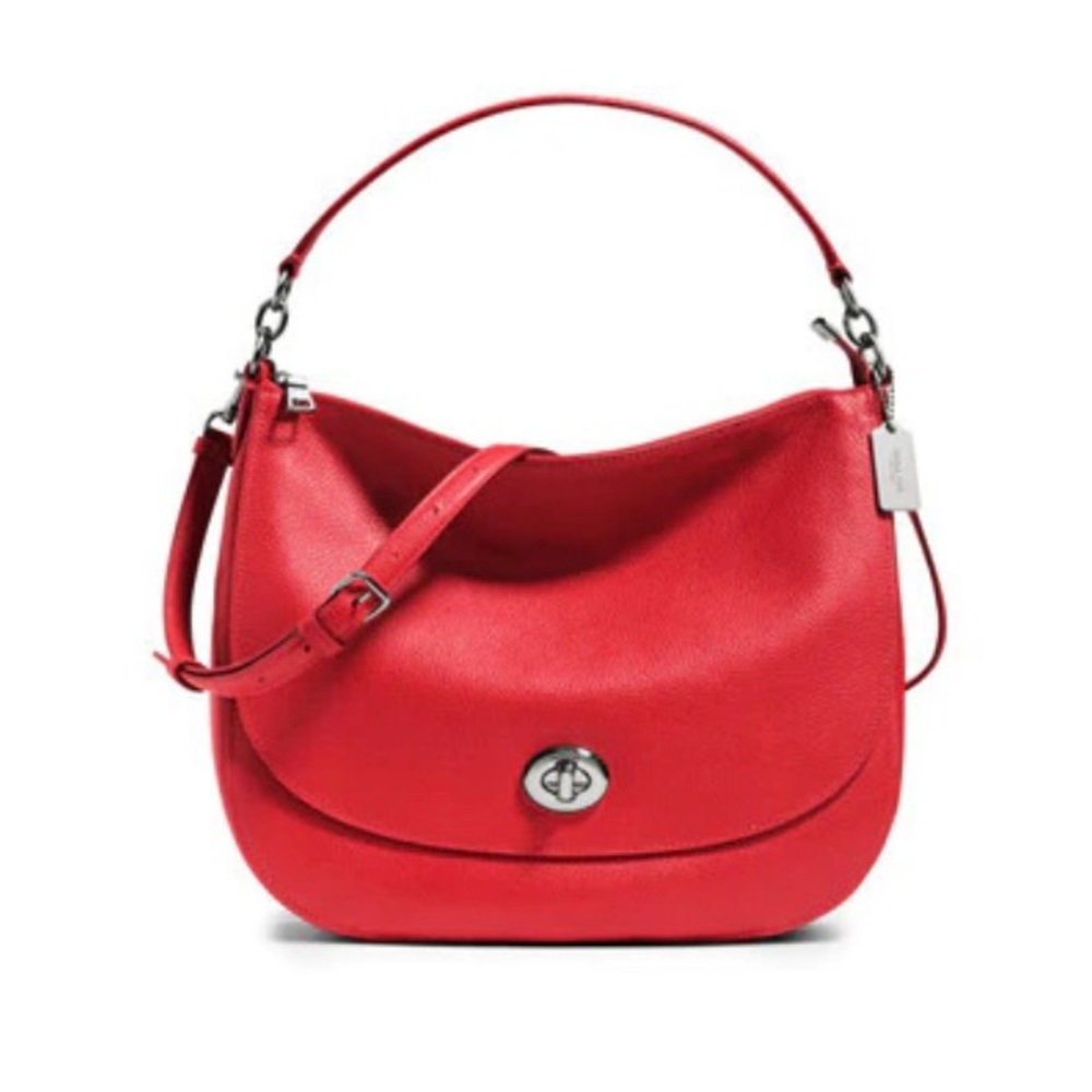 Authentic Coach Red Turn Lock Leather Hobo Bag
